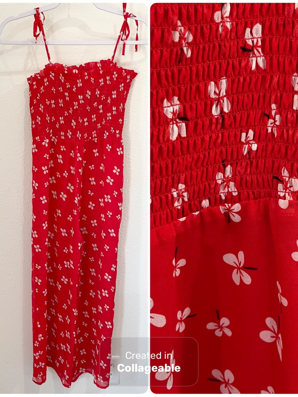 Bardot floral lightweight jumpsuit red feminine stretch preppy